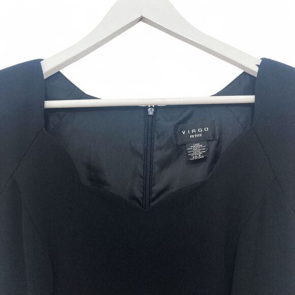 Virgo Dress 6P Petite Black Scallop Neck Sheath Cap Sleeve Cocktail Bodycon ✨ - Picture 6 of 14